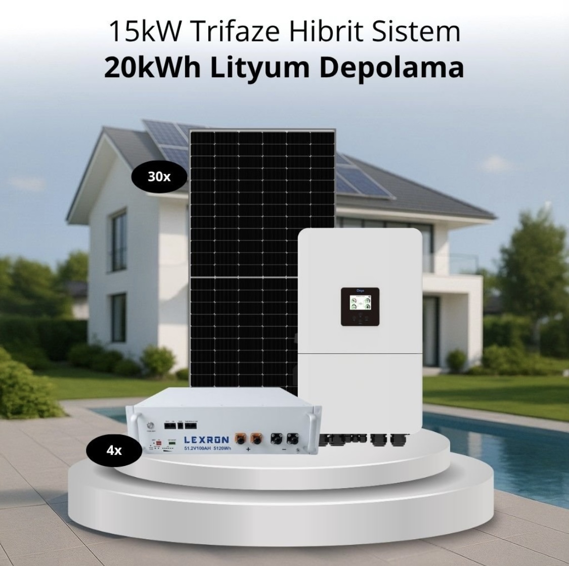 15kW Trifaze Hibrit Sistem – 20kWh Lityum Depolama