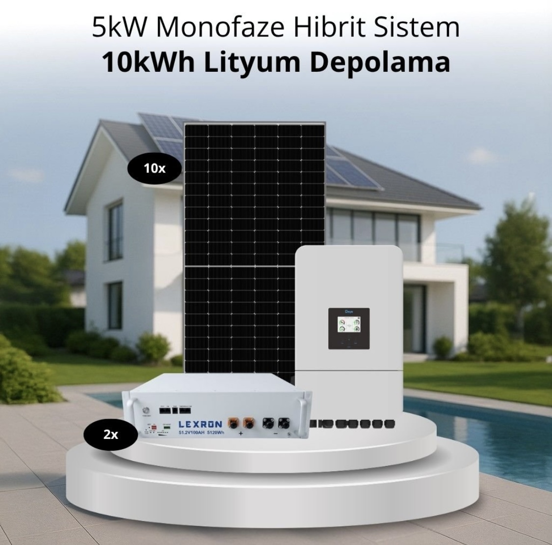 5kW Monofaze Hibrit Sistem – 10kWh Lityum Depolama