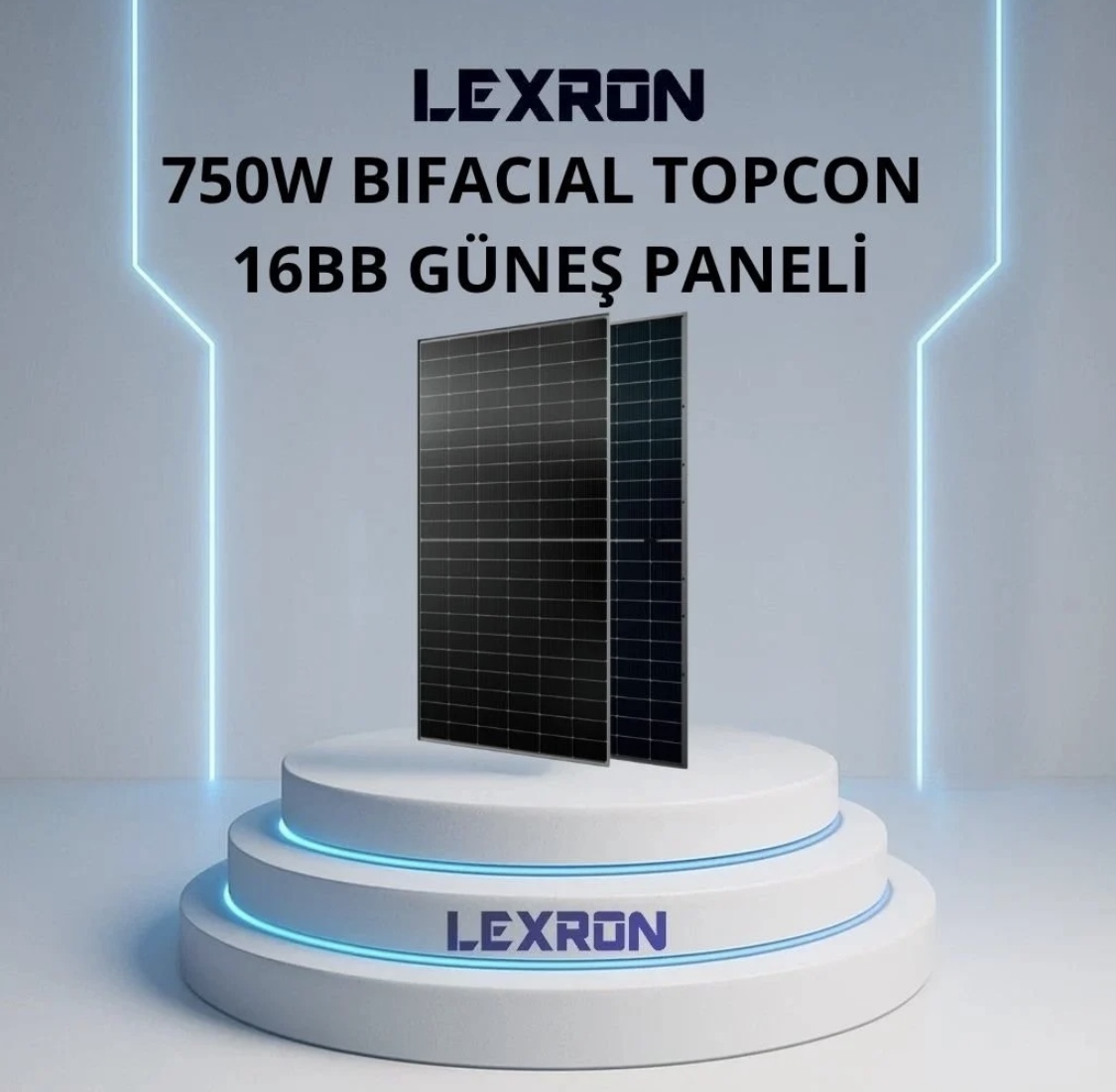 Lexron 750W Bifacial 132 Hücre 16BB Half-Cut TOPCon Güneş Paneli